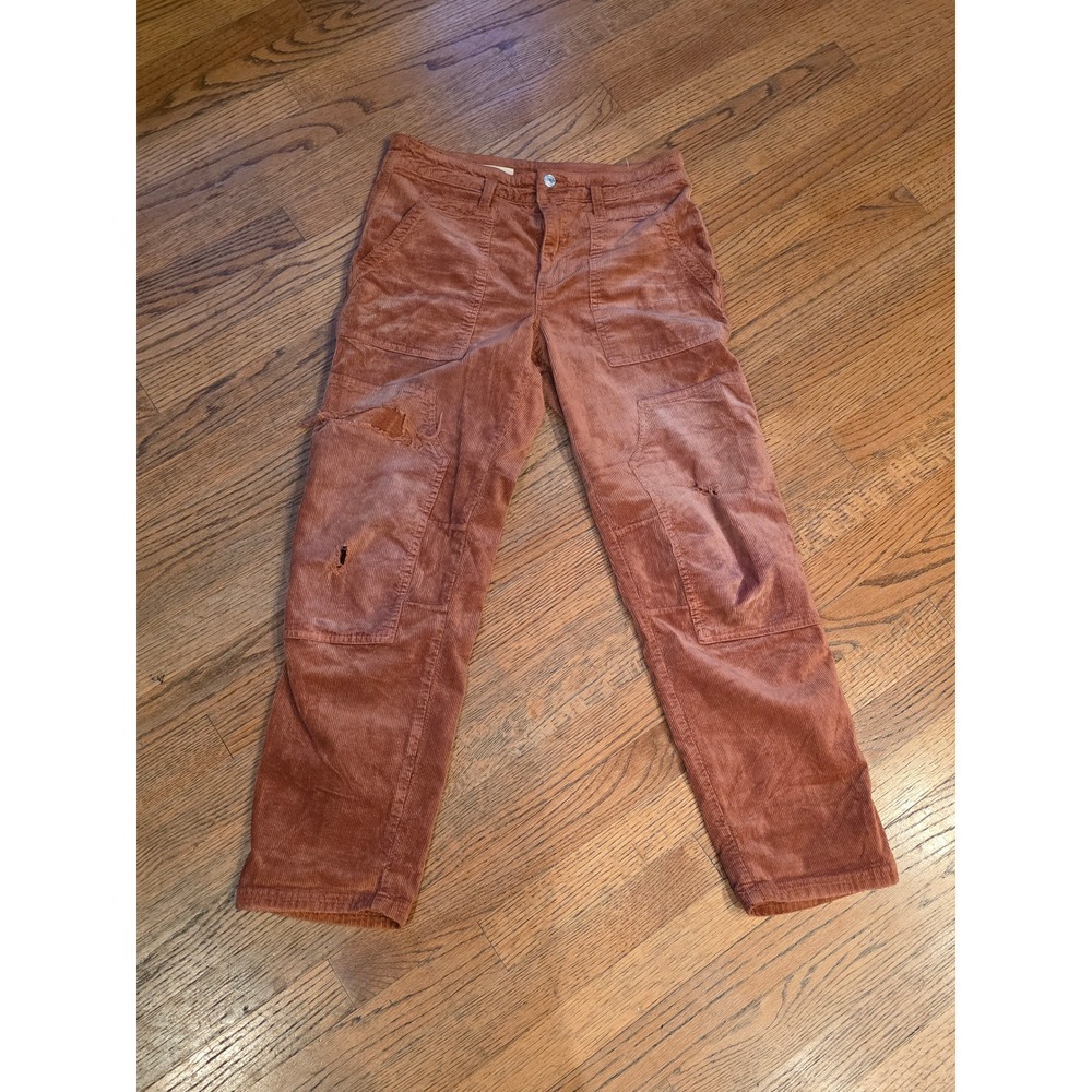 Pilcro The Wanderer Corduroy Carpenter Pants Rust Orange Distressed Size 27